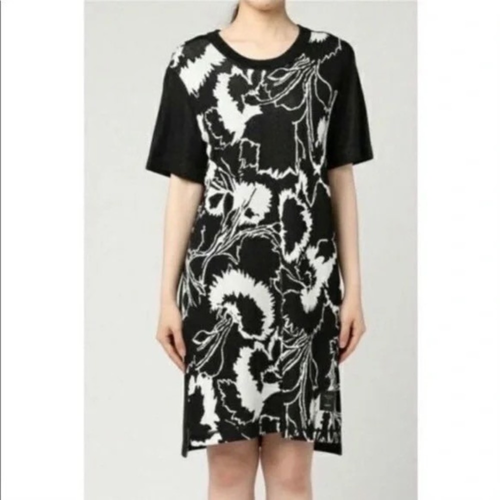 Ragโ & Bone Black White Floral Knit Dress Mini Short Sleeve Size S